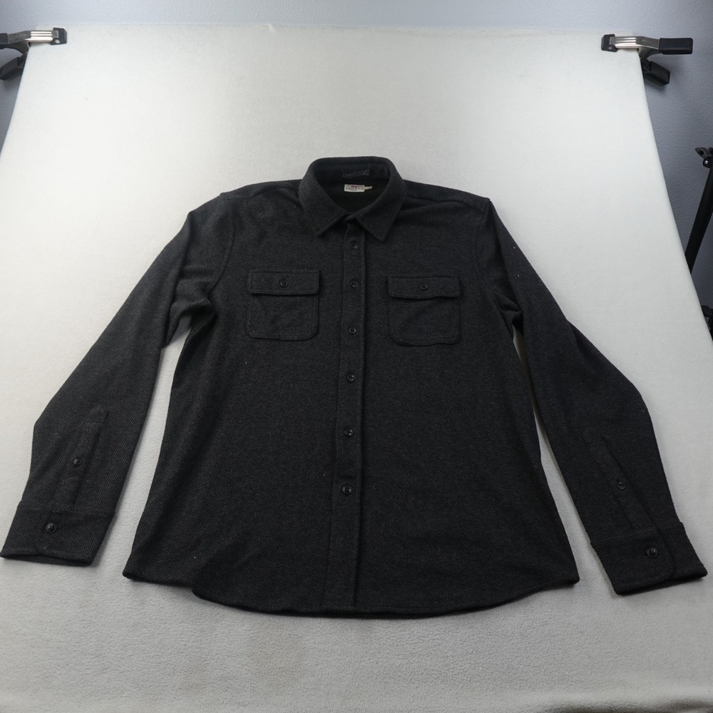 Faherty Legend Sweater Shirt Mens L Charcoal Black Stretch Flannel MXC0002